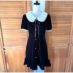Killstar Gothic Lolita Punk Halloween Wednesday Addams Black Velvet Dress